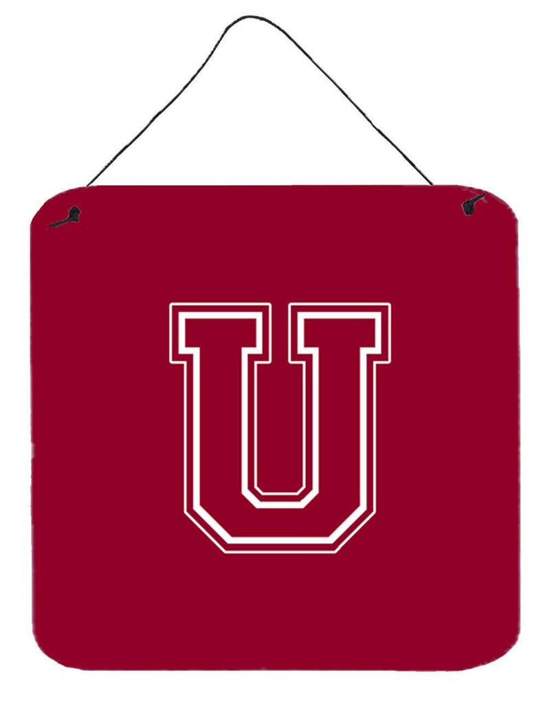 Letter U Initial Monogram - Maroon and White Wall or Door Hanging Prints