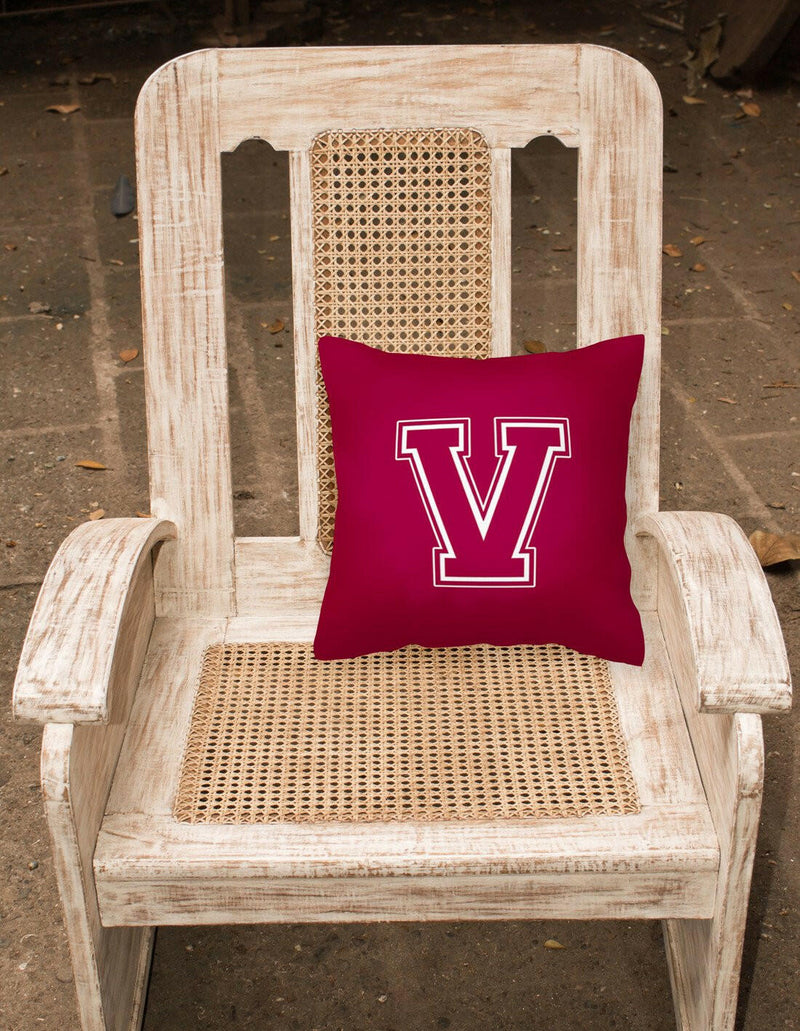 Monogram Initial V Maroon and White Decorative   Canvas Fabric Pillow CJ1032