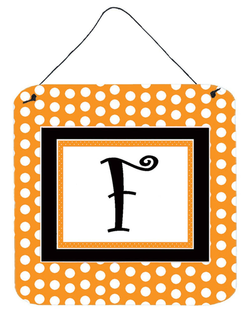 Letter F Initial Monogram - Orange Polkadots Wall or Door Hanging Prints