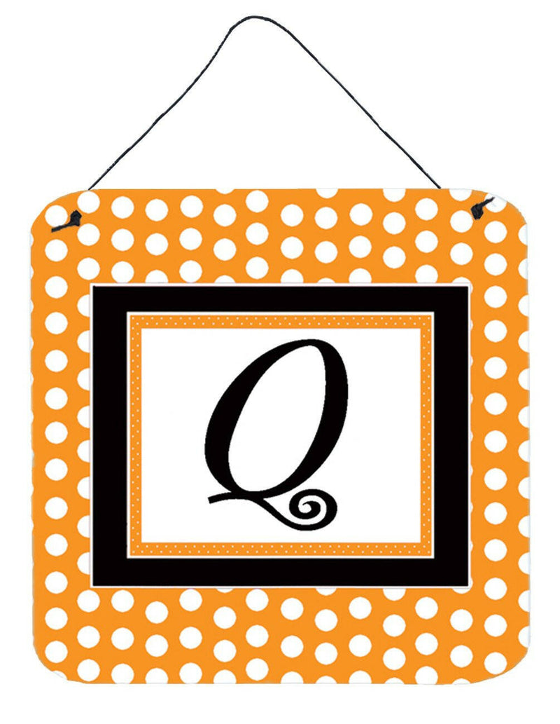 Letter Q Initial Monogram - Orange Polkadots Wall or Door Hanging Prints