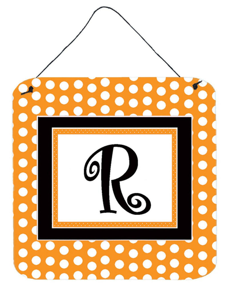 Letter R Initial Monogram - Orange Polkadots Wall or Door Hanging Prints