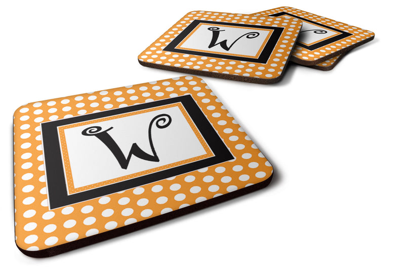 Set of 4 Monogram - Orange Polkadots Foam Coasters Initial Letter W