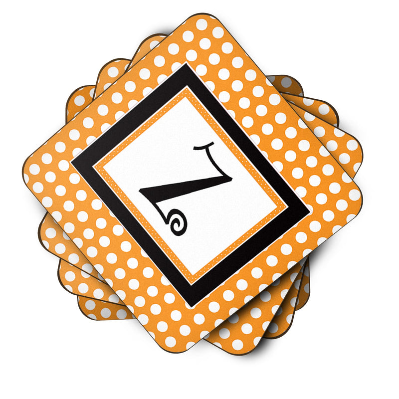 Set of 4 Monogram - Orange Polkadots Foam Coasters Initial Letter Z