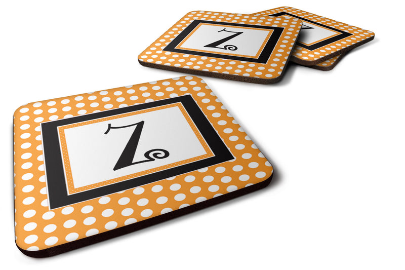 Set of 4 Monogram - Orange Polkadots Foam Coasters Initial Letter Z