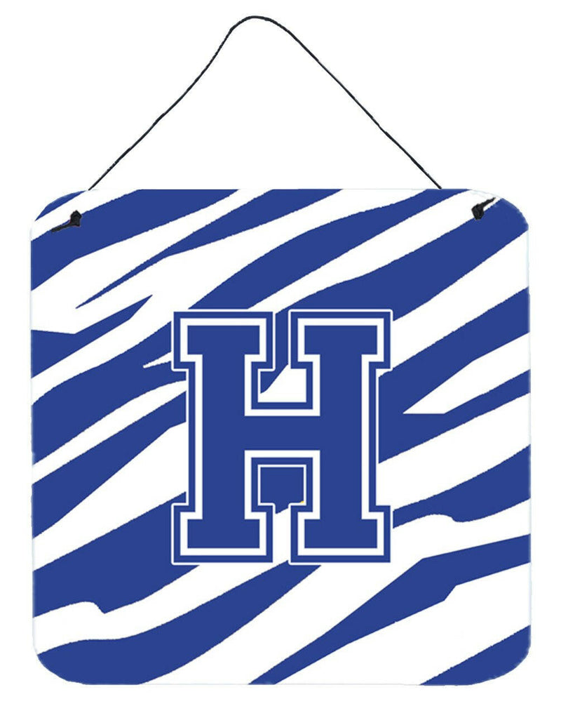 Letter H Initial  Tiger Stripe Blue and White Wall or Door Hanging Prints