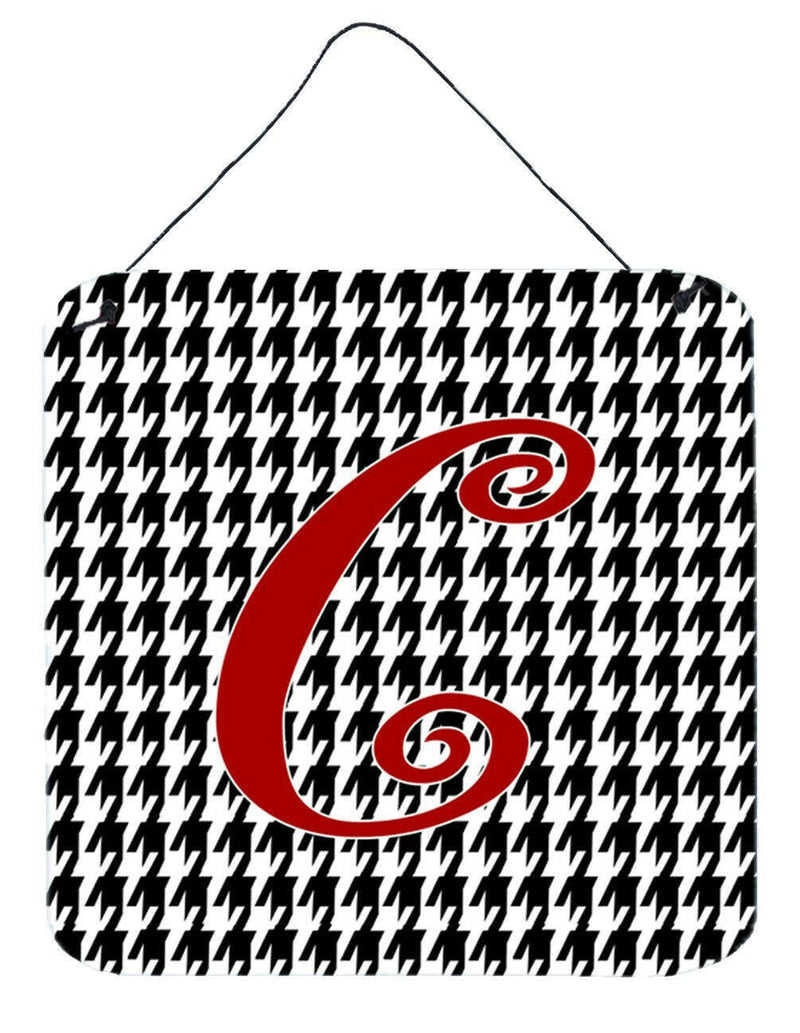 Letter C Initial Monogram - Houndstooth Black Wall or Door Hanging Prints