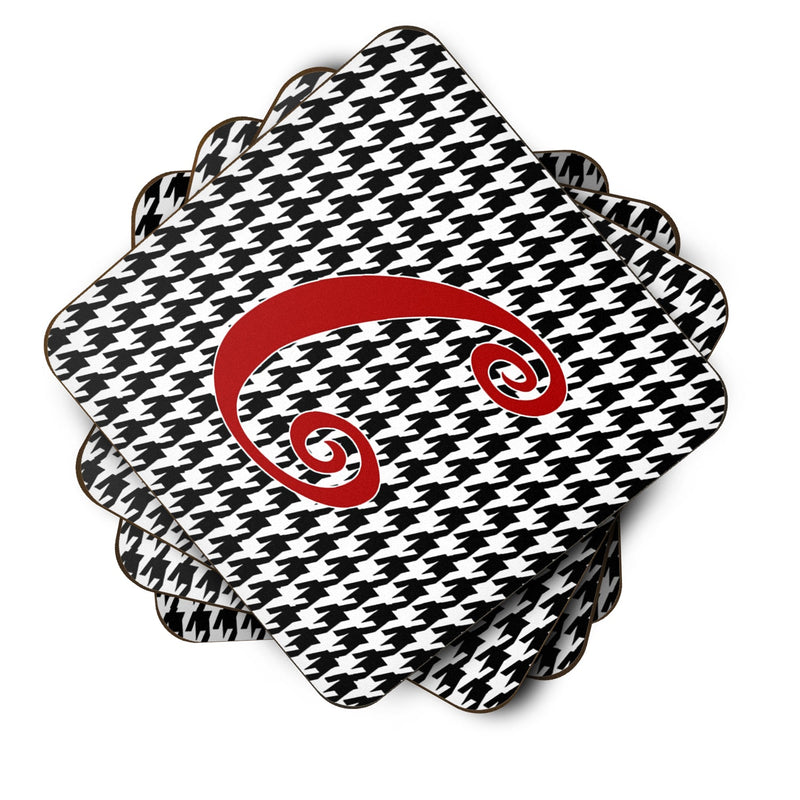 Set of 4 Monogram - Houndstooth Black Foam Coasters Initial Letter C