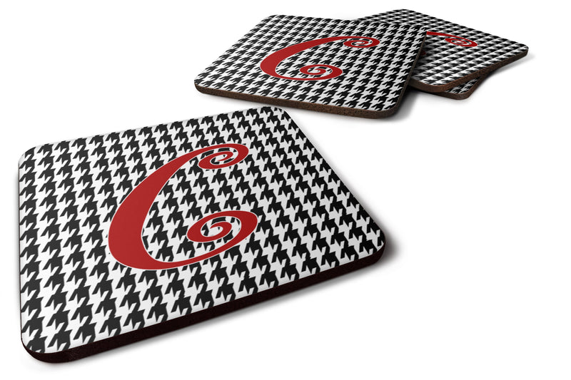 Set of 4 Monogram - Houndstooth Black Foam Coasters Initial Letter C