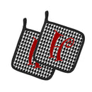 Letter H Initial Monogram - Houndstooth Black Pot Holder Set of 2 Heat Resistant Quilted Hot Pads 7.5 x 7.5 Inch, Insulated Kitchen Trivets for Cooking & Baking
