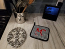 Letter M Initial Monogram - Houndstooth Black Pot Holder Set of 2 Heat Resistant Quilted Hot Pads 7.5 x 7.5 Inch, Insulated Kitchen Trivets for Cooking & Baking