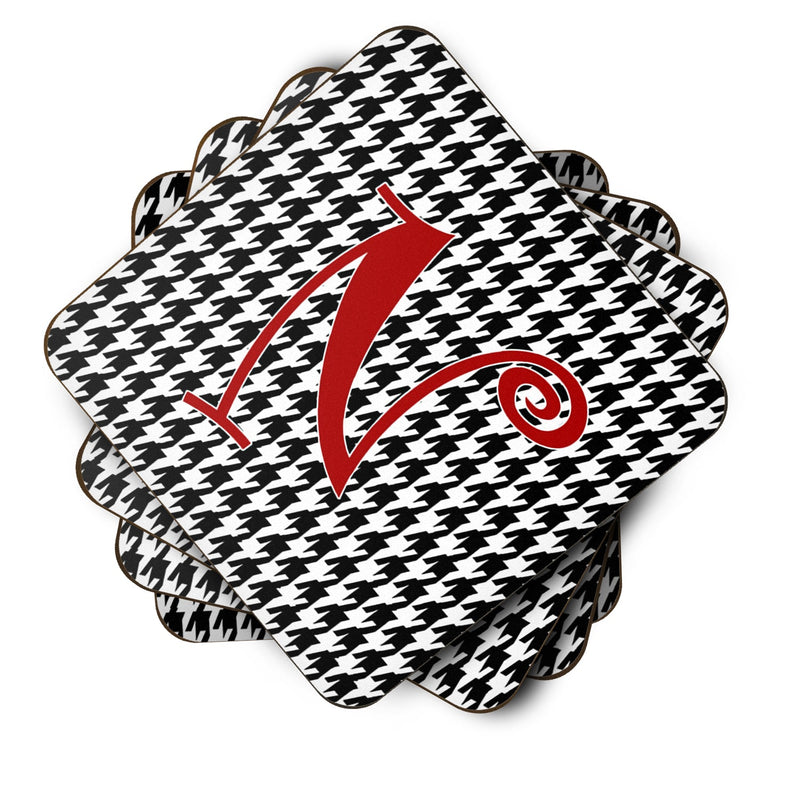 Set of 4 Monogram - Houndstooth Black Foam Coasters Initial Letter N