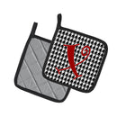 Letter X Initial Monogram - Houndstooth Black Pot Holder Set of 2 Heat Resistant Quilted Hot Pads 7.5 x 7.5 Inch, Insulated Kitchen Trivets for Cooking & Baking