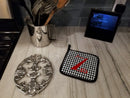 Letter Z Initial Monogram - Houndstooth Black Pot Holder Set of 2 Heat Resistant Quilted Hot Pads 7.5 x 7.5 Inch, Insulated Kitchen Trivets for Cooking & Baking