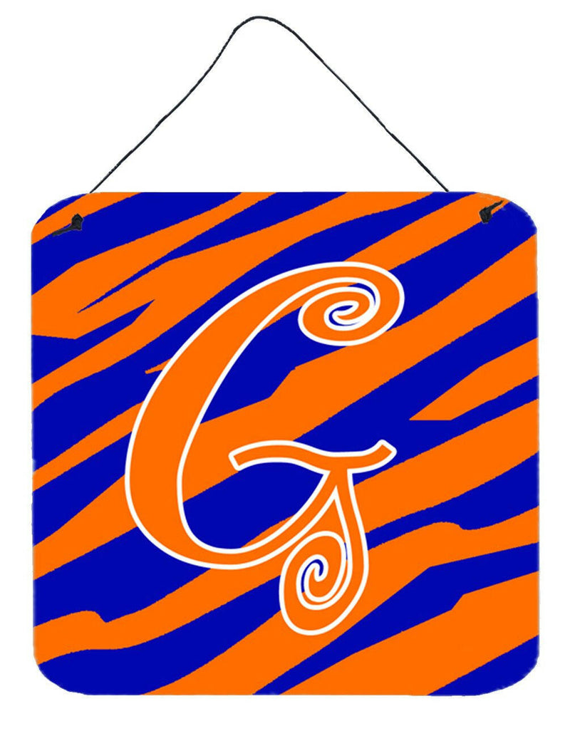 Letter G Initial Tiger Stripe Blue and Orange Wall or Door Hanging Prints