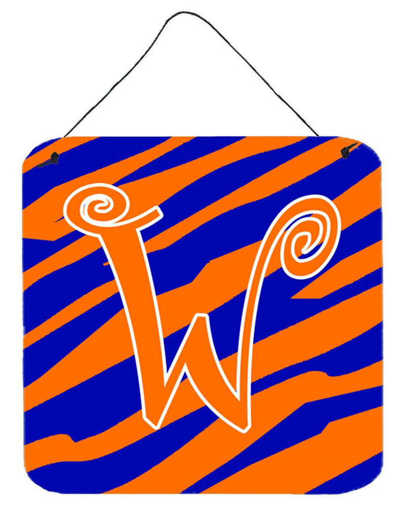 Letter W Initial  Tiger Stripe Blue and Orange Wall or Door Hanging Prints