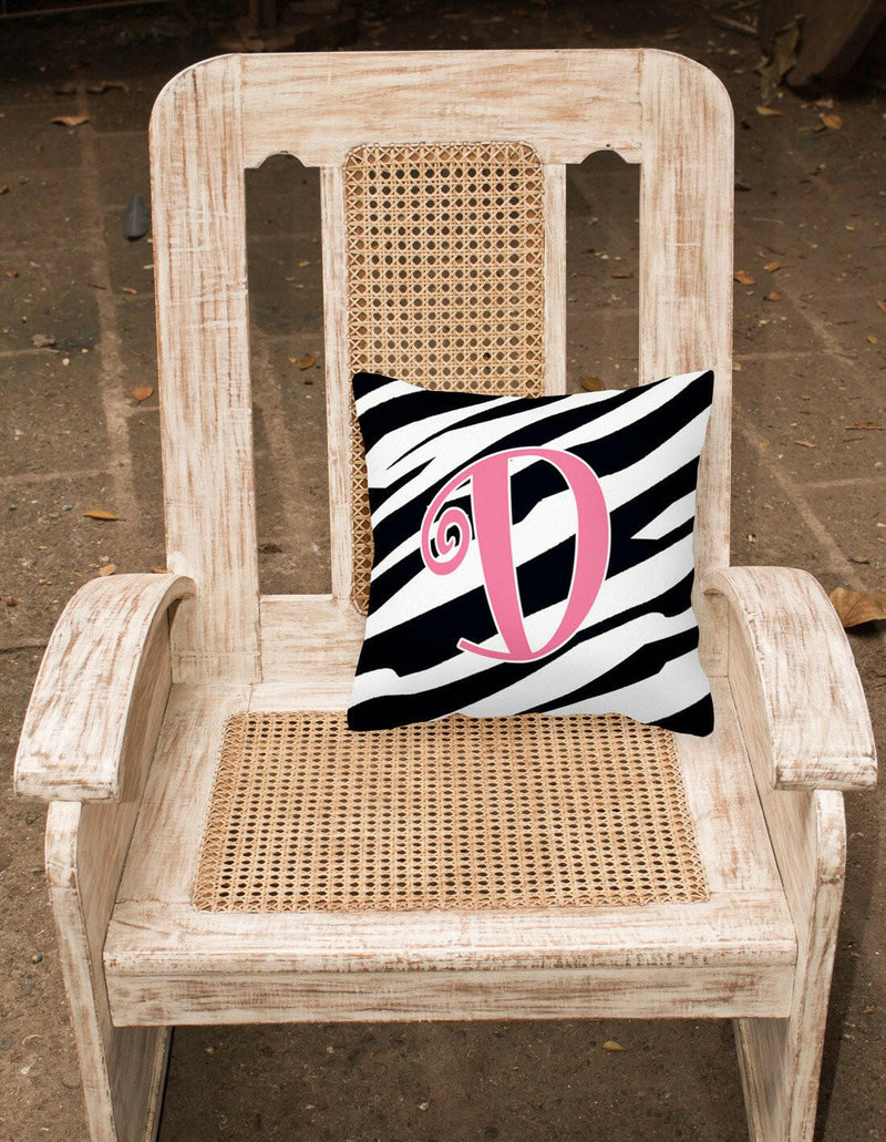 Monogram Initial D Zebra Stripe and Pink Decorative Canvas Fabric Pillow CJ1037