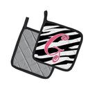 Letter G Initial  Zebra Stripe and Pink Pot Holder Set of 2 Heat Resistant Quilted Hot Pads 7.5 x 7.5 Inch, Insulated Kitchen Trivets for Cooking & Baking