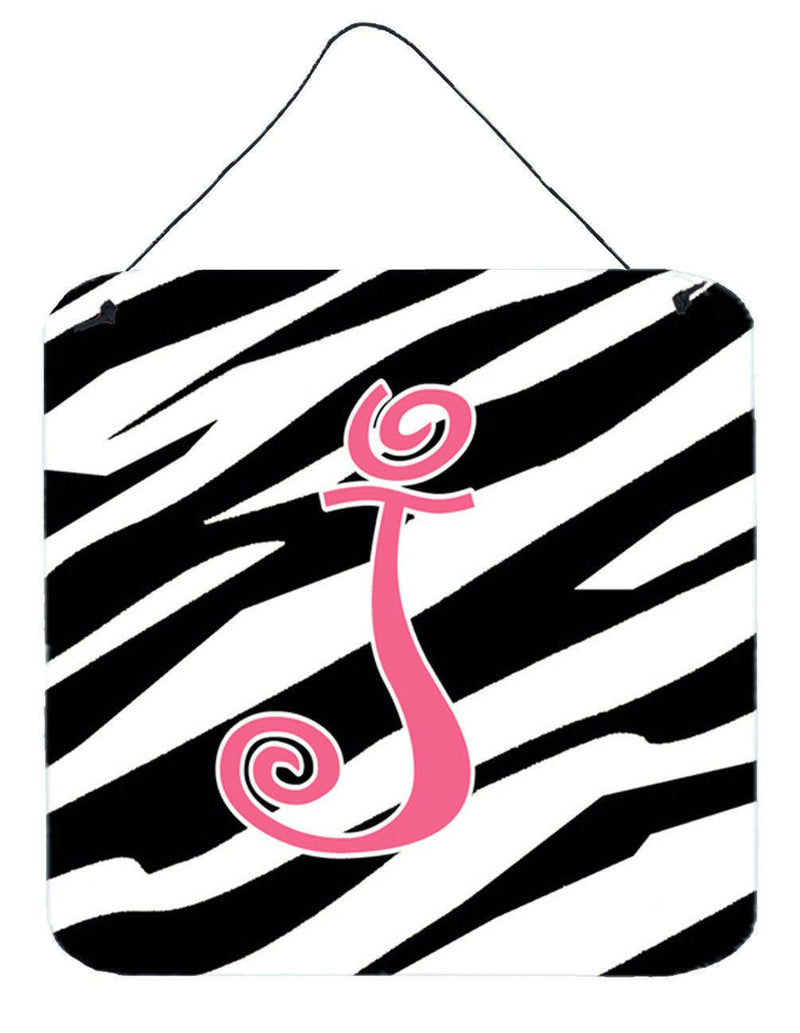 Letter J Initial Zebra Stripe and Pink Wall or Door Hanging Prints