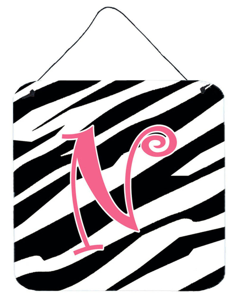 Letter N Initial Zebra Stripe and Pink Wall or Door Hanging Prints