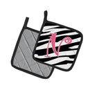 Letter N Initial Zebra Stripe and Pink Pot Holder Set of 2 Heat Resistant Quilted Hot Pads 7.5 x 7.5 Inch, Insulated Kitchen Trivets for Cooking & Baking