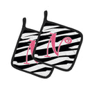 Letter N Initial Zebra Stripe and Pink Pot Holder Set of 2 Heat Resistant Quilted Hot Pads 7.5 x 7.5 Inch, Insulated Kitchen Trivets for Cooking & Baking
