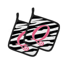 Letter Q Initial  Zebra Stripe and Pink Pot Holder Set of 2 Heat Resistant Quilted Hot Pads 7.5 x 7.5 Inch, Insulated Kitchen Trivets for Cooking & Baking