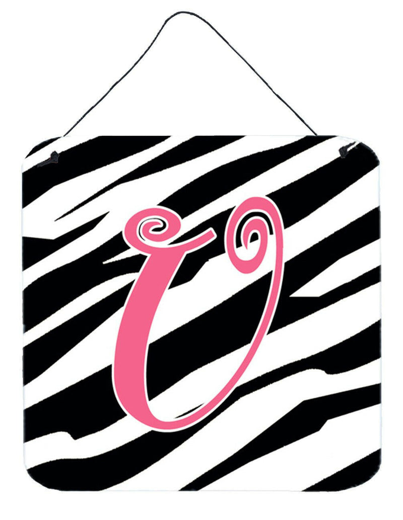 Letter U Initial Zebra Stripe and Pink Wall or Door Hanging Prints