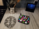 Letter C Initial Monogram - Polkadots and Pink Pot Holder Set of 2 Heat Resistant Quilted Hot Pads 7.5 x 7.5 Inch, Insulated Kitchen Trivets for Cooking & Baking