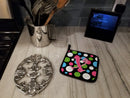 Letter X Initial Monogram - Polkadots and Pink Pot Holder Set of 2 Heat Resistant Quilted Hot Pads 7.5 x 7.5 Inch, Insulated Kitchen Trivets for Cooking & Baking