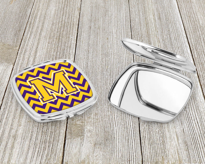 Letter M Chevron Purple and Gold Compact Mirror CJ1041-MSCM