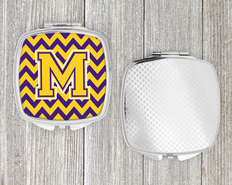 Letter M Chevron Purple and Gold Compact Mirror CJ1041-MSCM