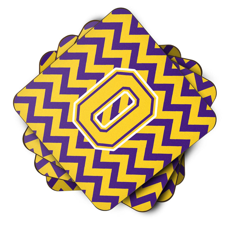 Letter O Chevron Purple and Gold Foam Coaster Set of 4 CJ1041-OFC