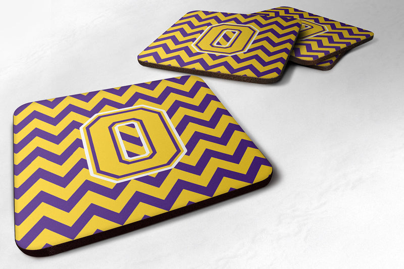 Letter O Chevron Purple and Gold Foam Coaster Set of 4 CJ1041-OFC