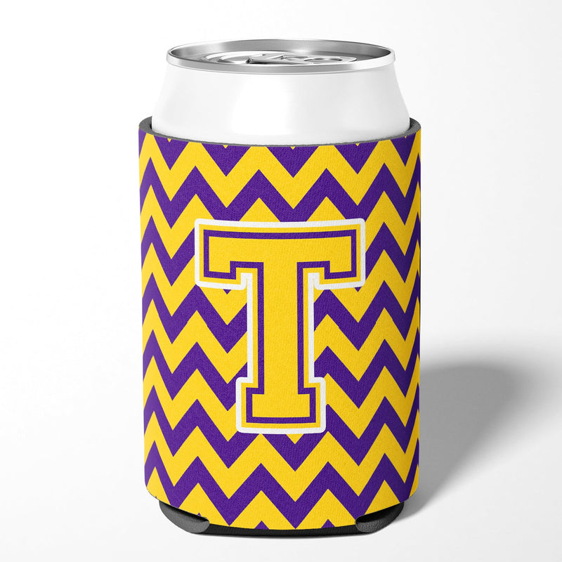 Letter T Chevron Purple and Gold Can or Bottle Hugger CJ1041-TCC