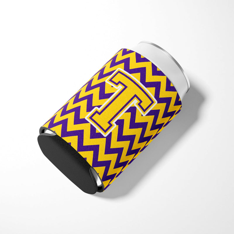 Letter T Chevron Purple and Gold Can or Bottle Hugger CJ1041-TCC