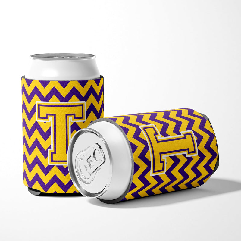 Letter T Chevron Purple and Gold Can or Bottle Hugger CJ1041-TCC