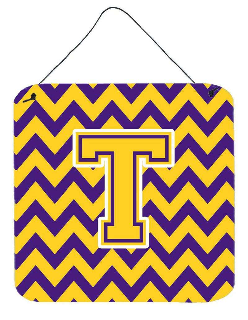 Letter T Chevron Purple and Gold Wall or Door Hanging Prints CJ1041-TDS66