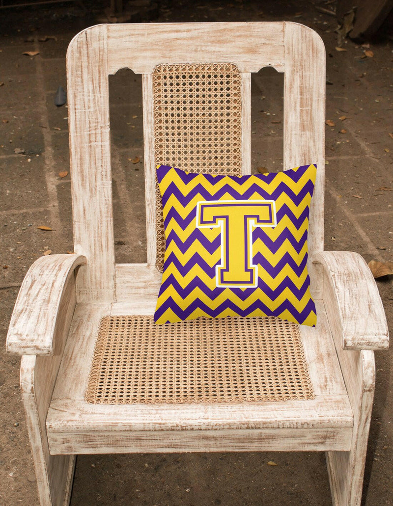 Letter T Chevron Purple and Gold Fabric Decorative Pillow CJ1041-TPW1414