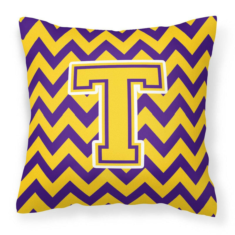 Letter T Chevron Purple and Gold Fabric Decorative Pillow CJ1041-TPW1414