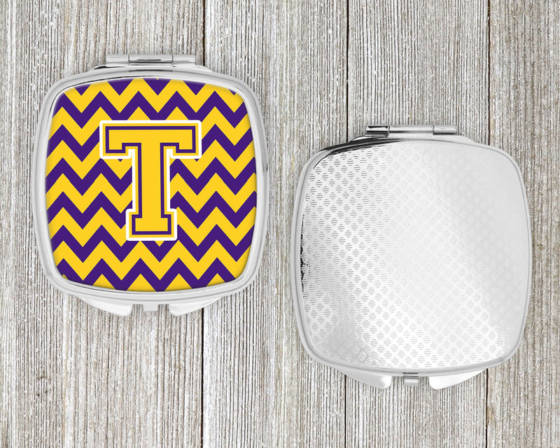 Letter T Chevron Purple and Gold Compact Mirror CJ1041-TSCM