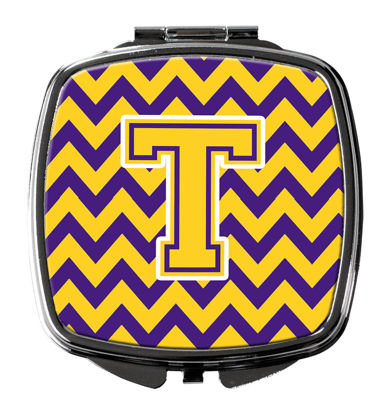 Letter T Chevron Purple and Gold Compact Mirror CJ1041-TSCM