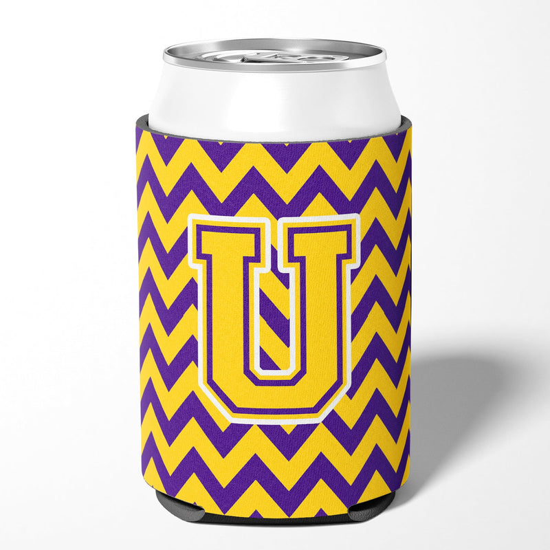 Letter U Chevron Purple and Gold Can or Bottle Hugger CJ1041-UCC