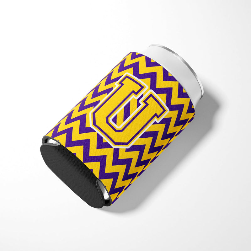 Letter U Chevron Purple and Gold Can or Bottle Hugger CJ1041-UCC