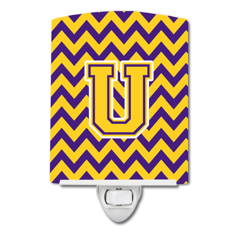 Letter U Chevron Purple and Gold Ceramic Night Light CJ1041-UCNL