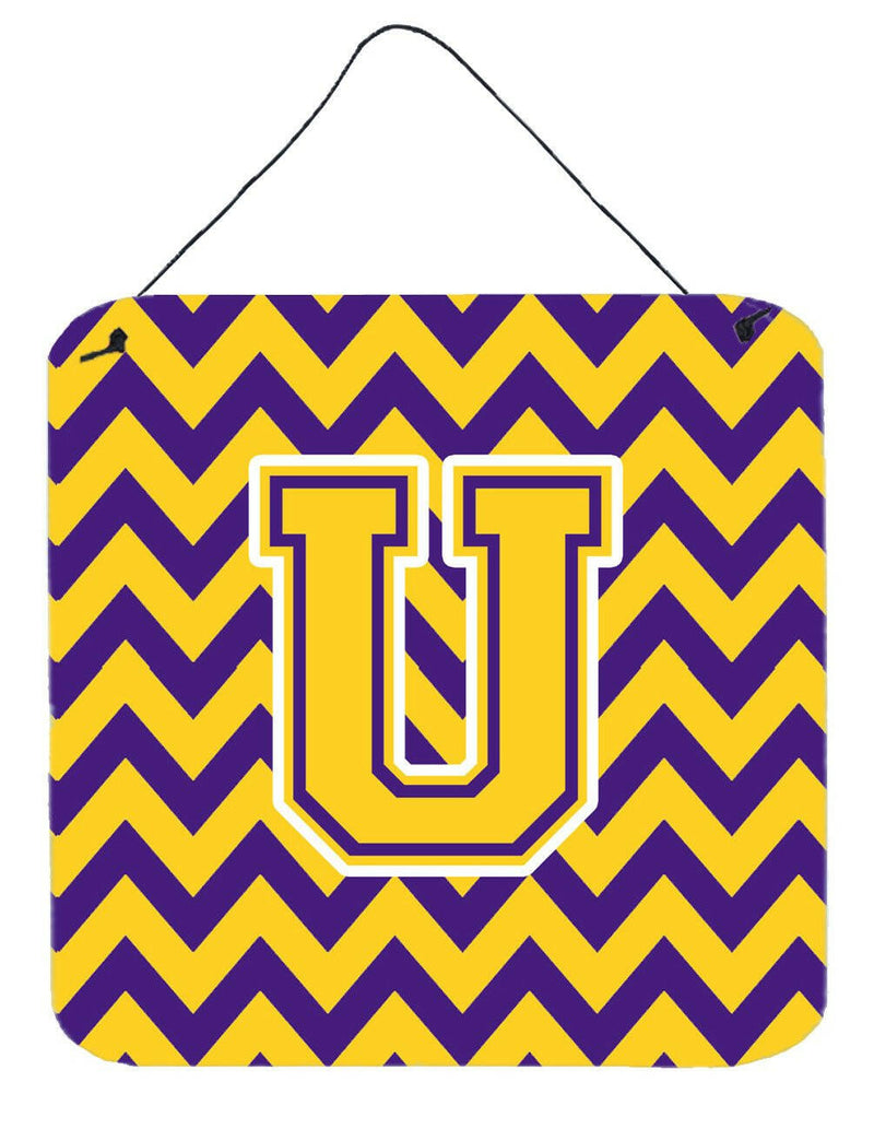 Letter U Chevron Purple and Gold Wall or Door Hanging Prints CJ1041-UDS66