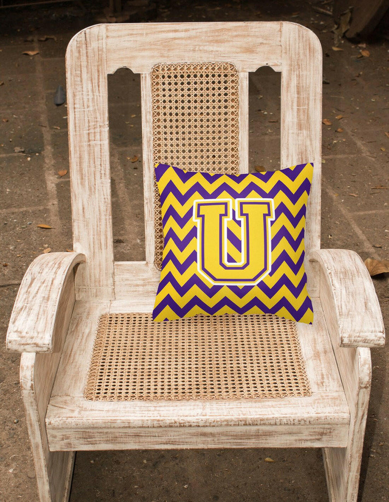 Letter U Chevron Purple and Gold Fabric Decorative Pillow CJ1041-UPW1414