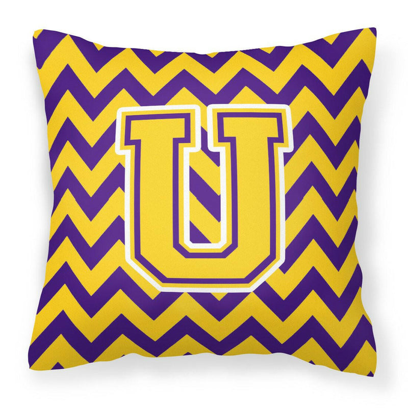 Letter U Chevron Purple and Gold Fabric Decorative Pillow CJ1041-UPW1414