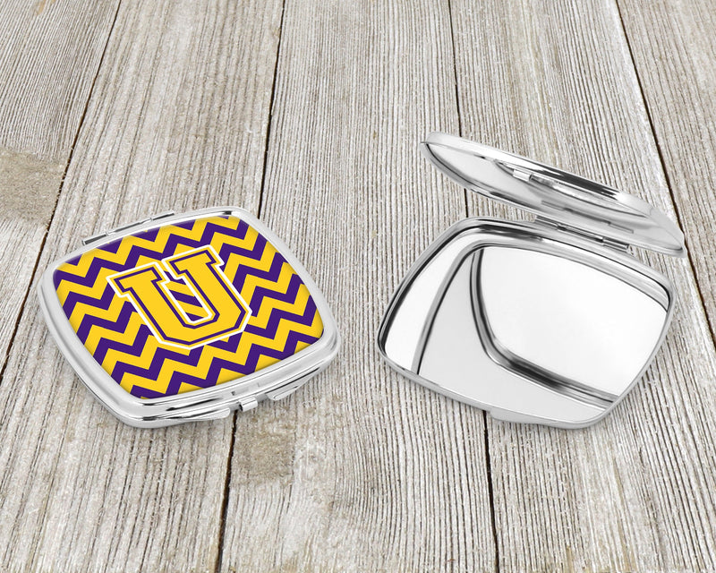 Letter U Chevron Purple and Gold Compact Mirror CJ1041-USCM