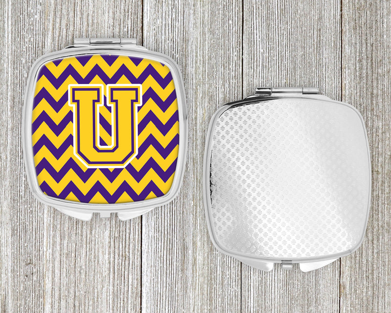 Letter U Chevron Purple and Gold Compact Mirror CJ1041-USCM