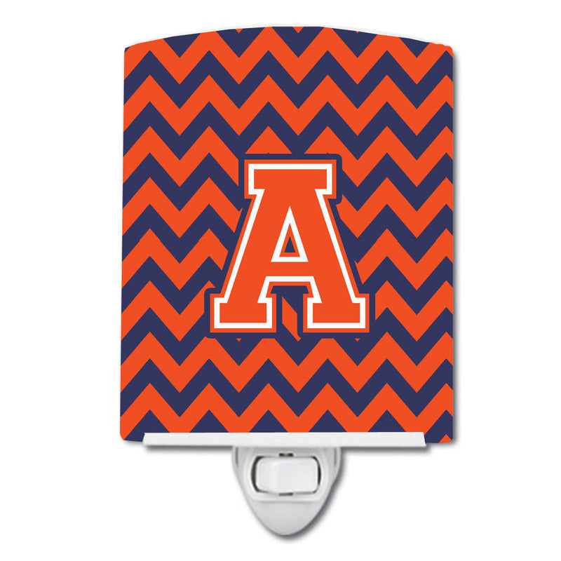 Letter A Chevron Orange and Blue Ceramic Night Light CJ1042-ACNL